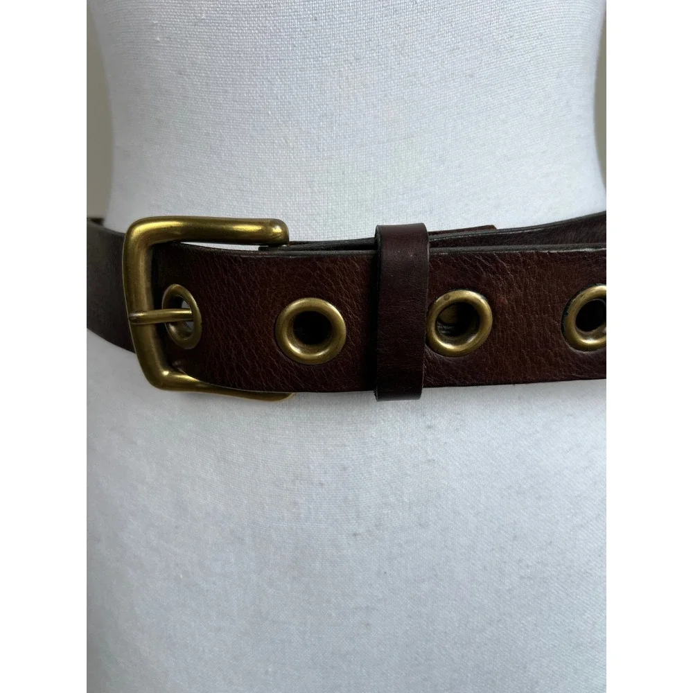 VTG Abercrombie & Fitch Brown Leather Belt Brass Grommet Buckle Western Rustic